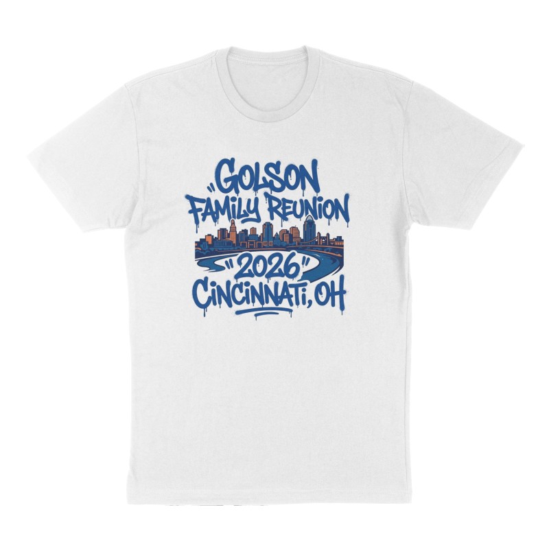 Custom t-shirt: "Golson Family Reunion, 2026, Cincinnati, OH", Front print, white shirt