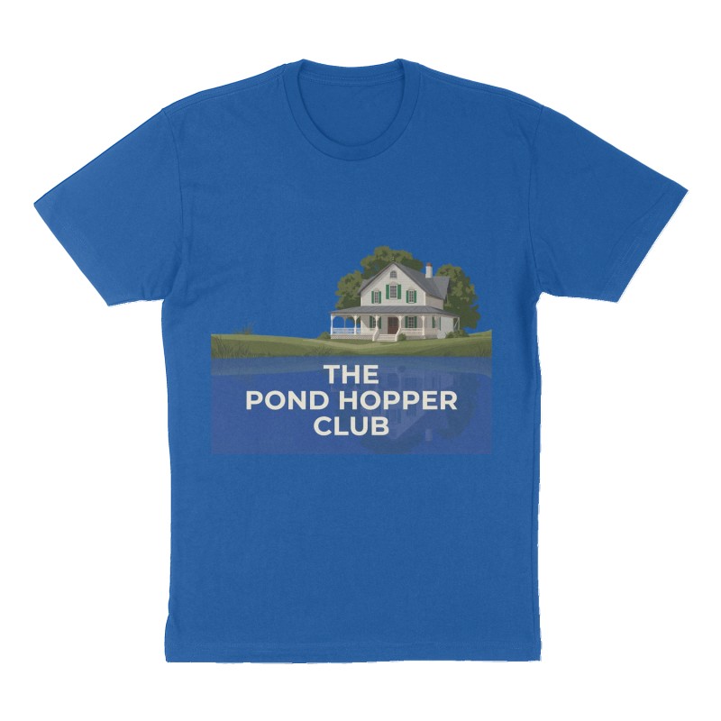 Custom t-shirt: "The Pond Hopper Club", Front print, royal-blue shirt