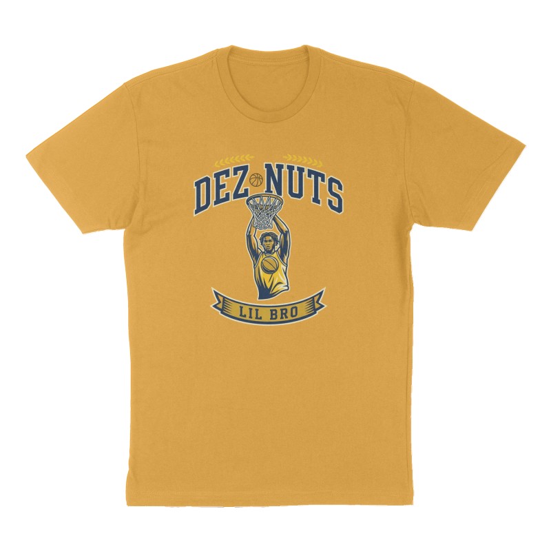 Custom t-shirt: "Dez Nuts", Front print, mustard-yellow shirt