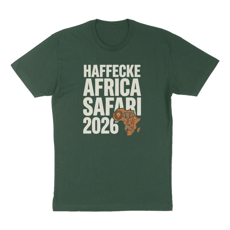 Custom t-shirt: "Haffecke Africa Safari 2026", Front print, forest-green shirt