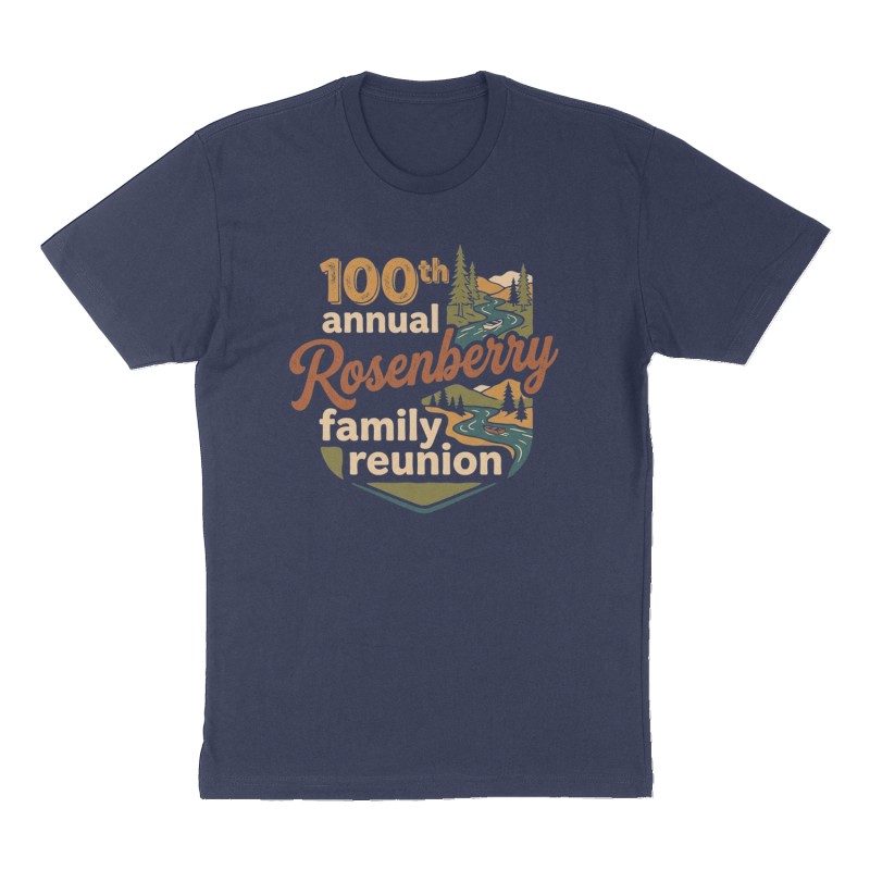 Custom t-shirt: "100th annual Rosenberry family reunion ", Front print, navy shirt
