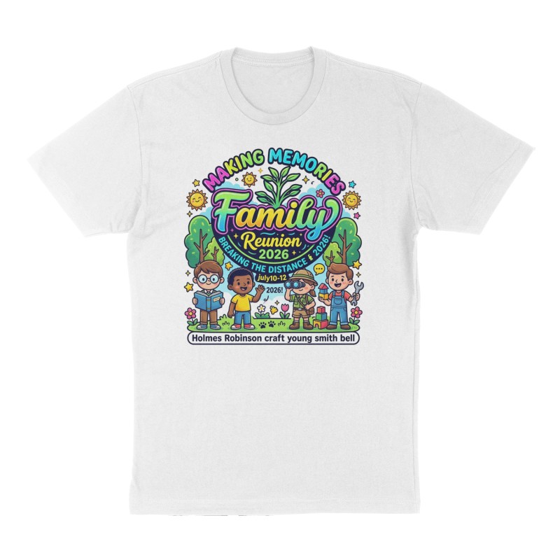 Custom t-shirt: "Family over everything reunion july10-12 2026!", Front print, white shirt