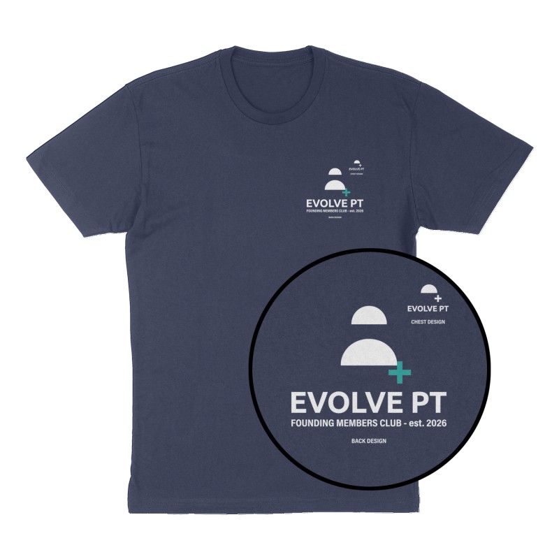 Custom t-shirt: "Evolve PT", Left Chest print, navy shirt
