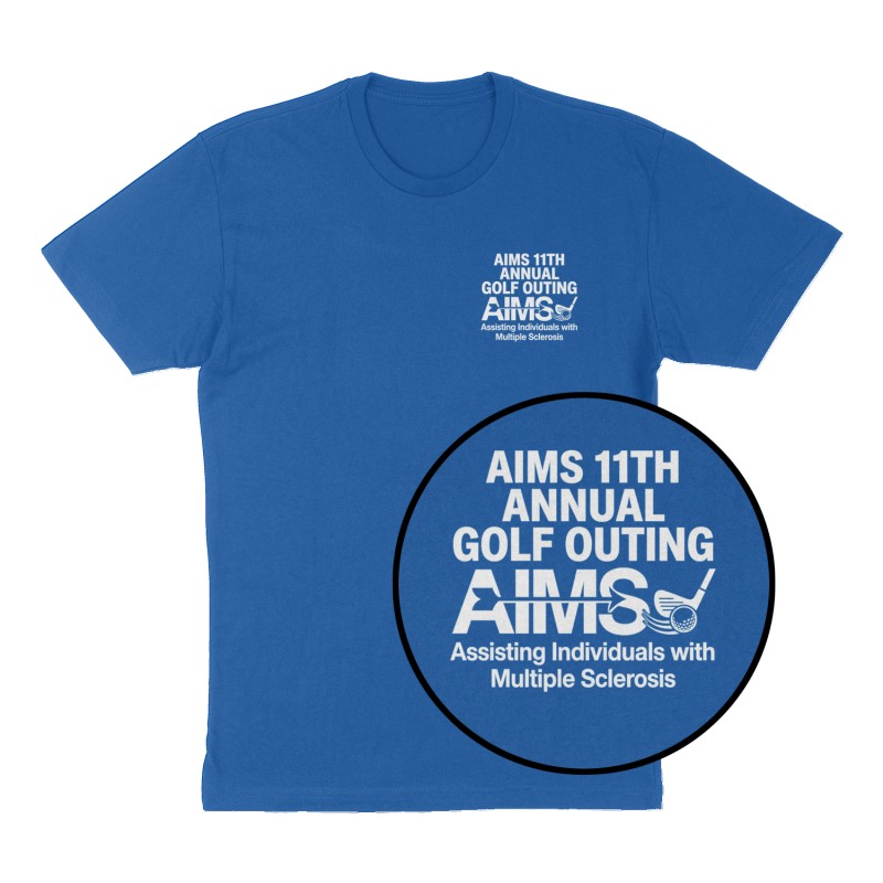 Custom t-shirt: "AIMS 11th Annual Golf Outing ", Left Chest print, royal-blue shirt