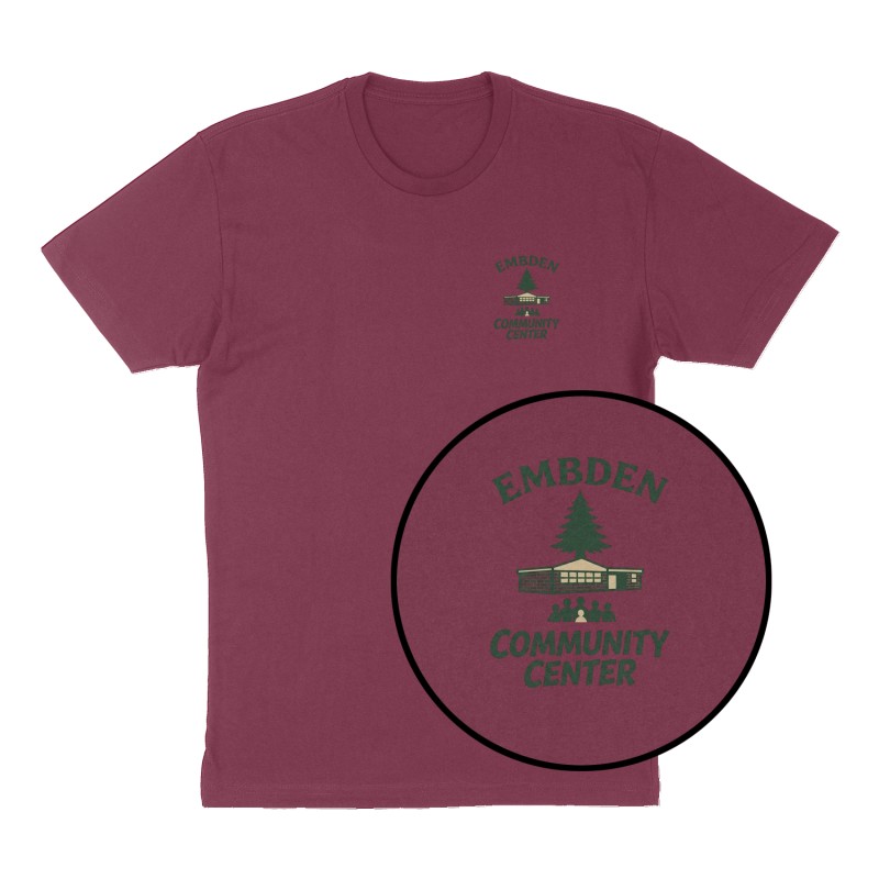 Custom t-shirt: "Embden Community Center ", Left Chest print, maroon shirt