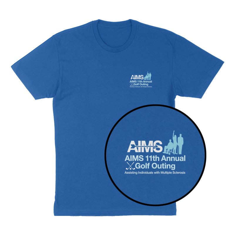 Custom t-shirt: "AIMS 11th Annual Golf Outing ", Left Chest print, royal-blue shirt