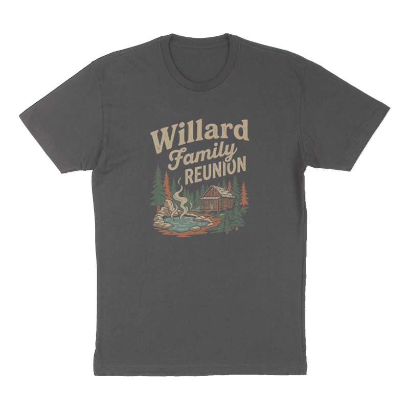 Custom t-shirt: "Willard Family Reunion", Front print, charcoal shirt