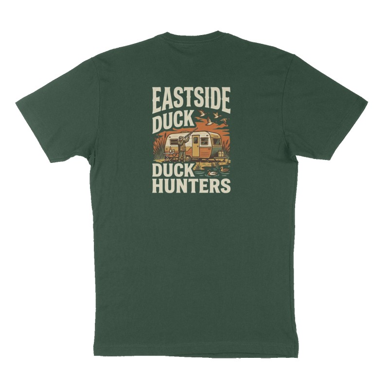 Custom t-shirt: "Eastside duck hunters", Back print, forest-green shirt