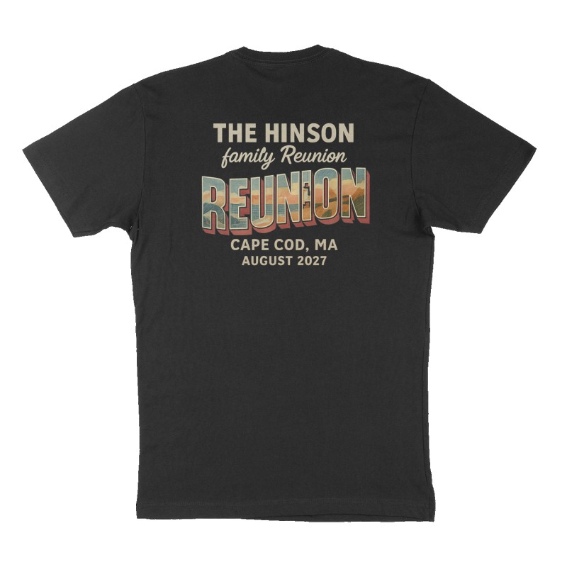 Custom t-shirt: "The Hinson family Reunion", Back print, black shirt