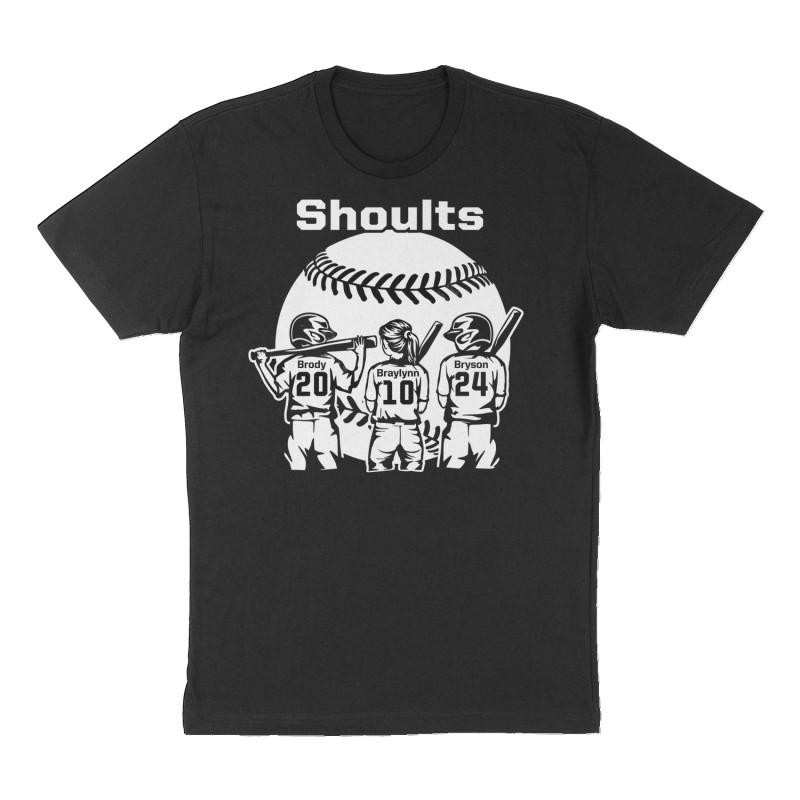 Custom t-shirt: "Shoults", Front print, black shirt