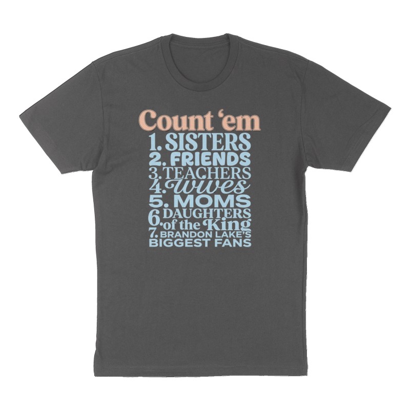 Custom t-shirt: "Count ‘em", Front print, charcoal shirt