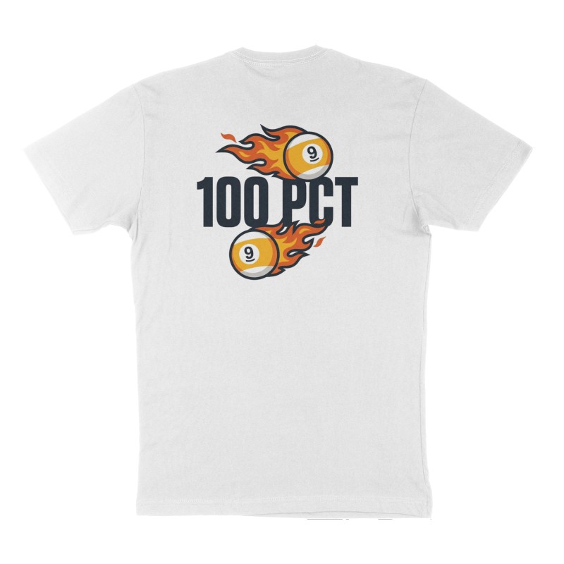Custom t-shirt: "100 PCT", Back print, white shirt