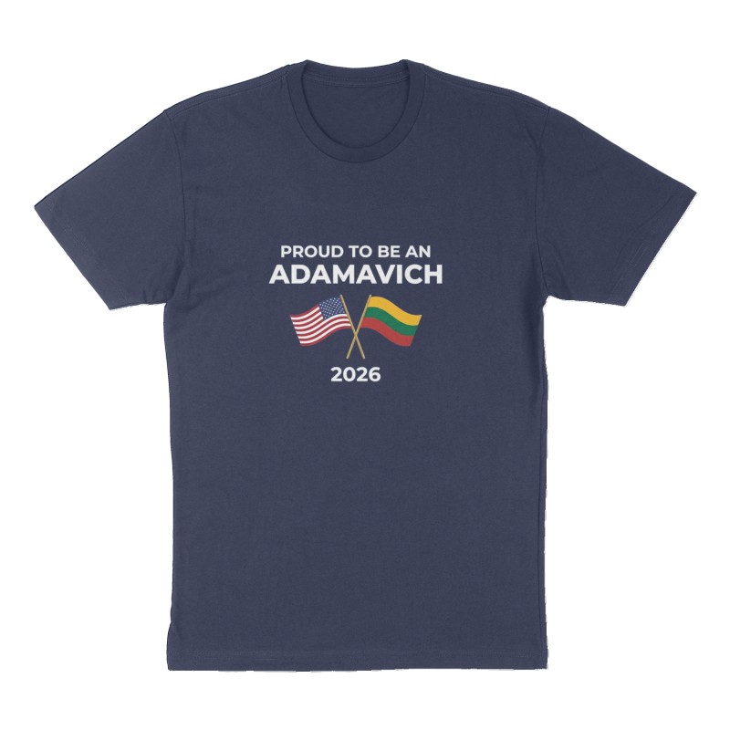 Custom t-shirt: "Proud to be an ADAMAVICH ", Front print, navy shirt