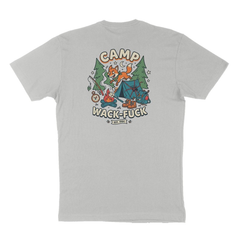 Custom t-shirt: "Camp Wack-Fuck", Back print, heather-gray shirt