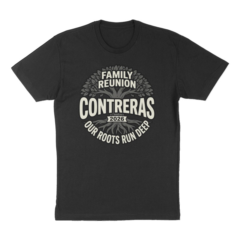 Custom t-shirt: "Contreras Family Reunion 2026", Front print, black shirt