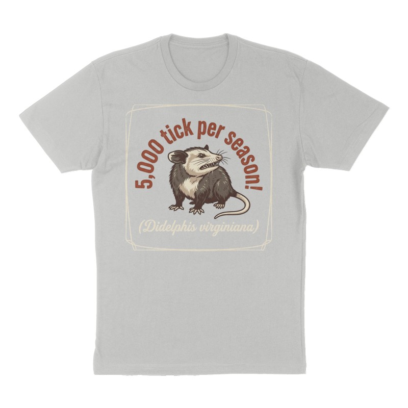 Custom t-shirt: "5,000 tick per season!", Front print, heather-gray shirt