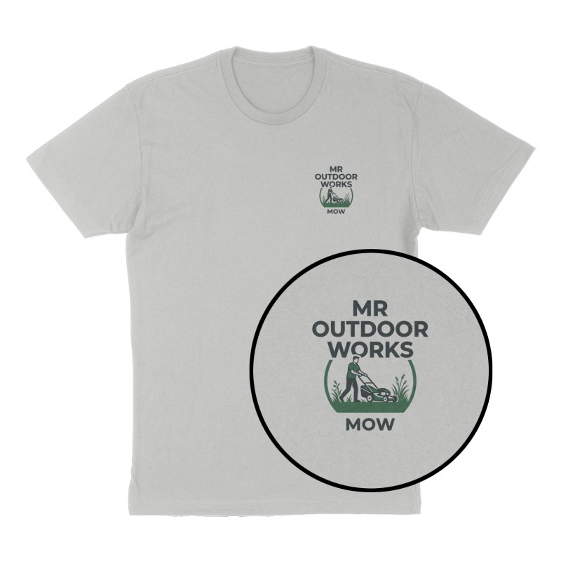 Custom t-shirt: "Mr Outdoor works", Left Chest print, heather-gray shirt
