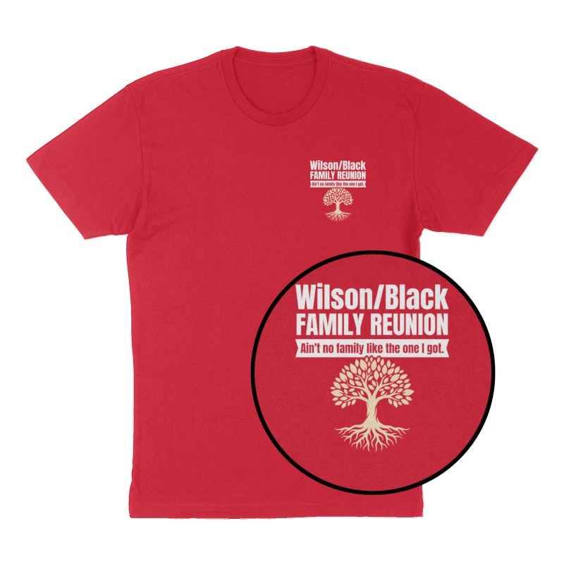 Custom t-shirt: "Wilson/Black FAMILY REUNION", Left Chest print, red shirt