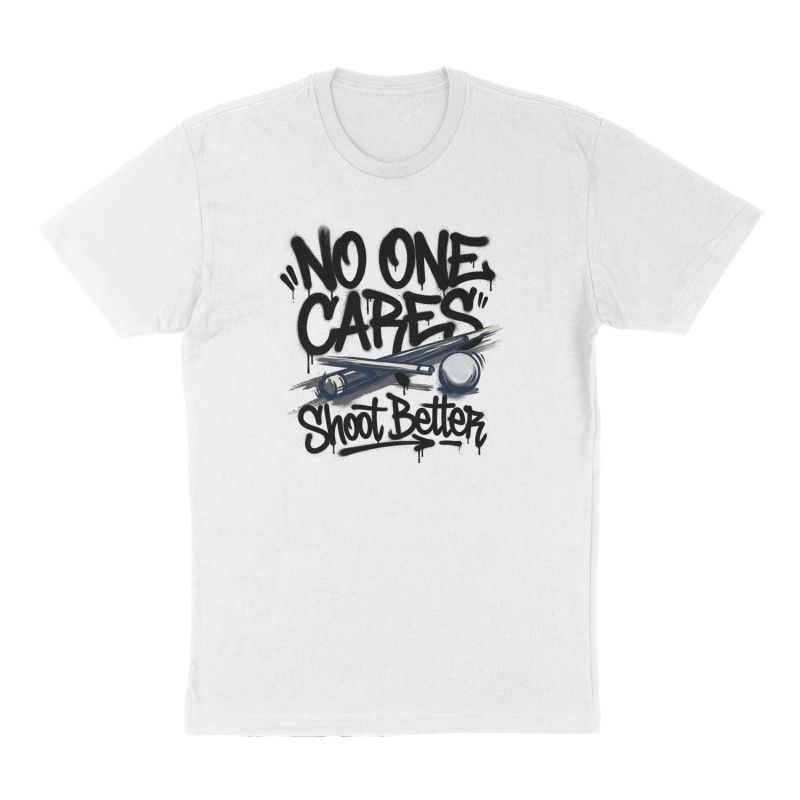 Custom t-shirt: "NO ONE CARES", Front print, white shirt