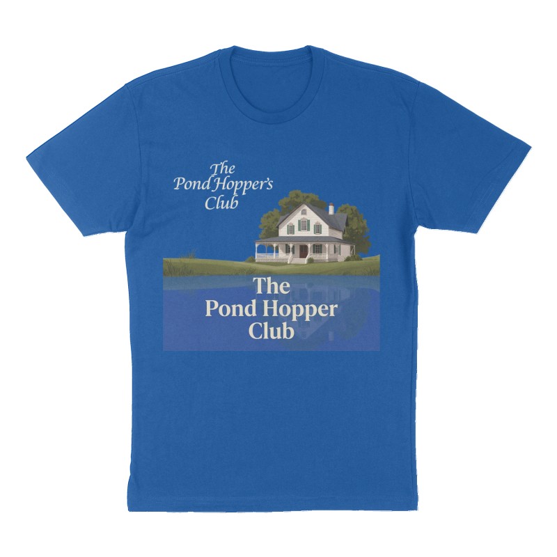 Custom t-shirt: "The Pond Hopper Club", Front print, royal-blue shirt