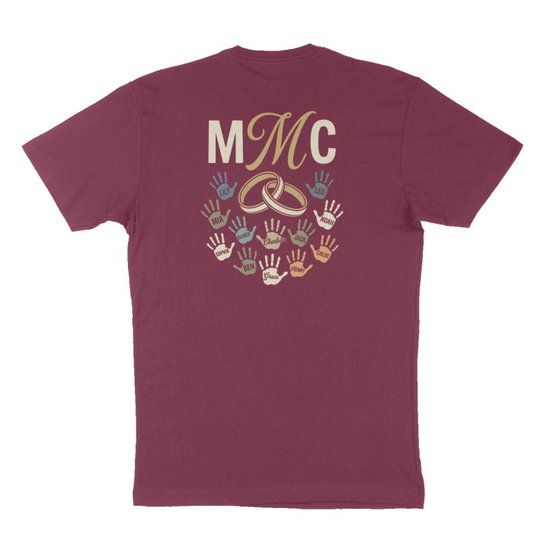 Custom t-shirt: "MMC", Back print, maroon shirt