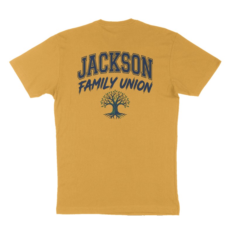 Custom t-shirt: "Jackson Family Union ", Back print, mustard-yellow shirt
