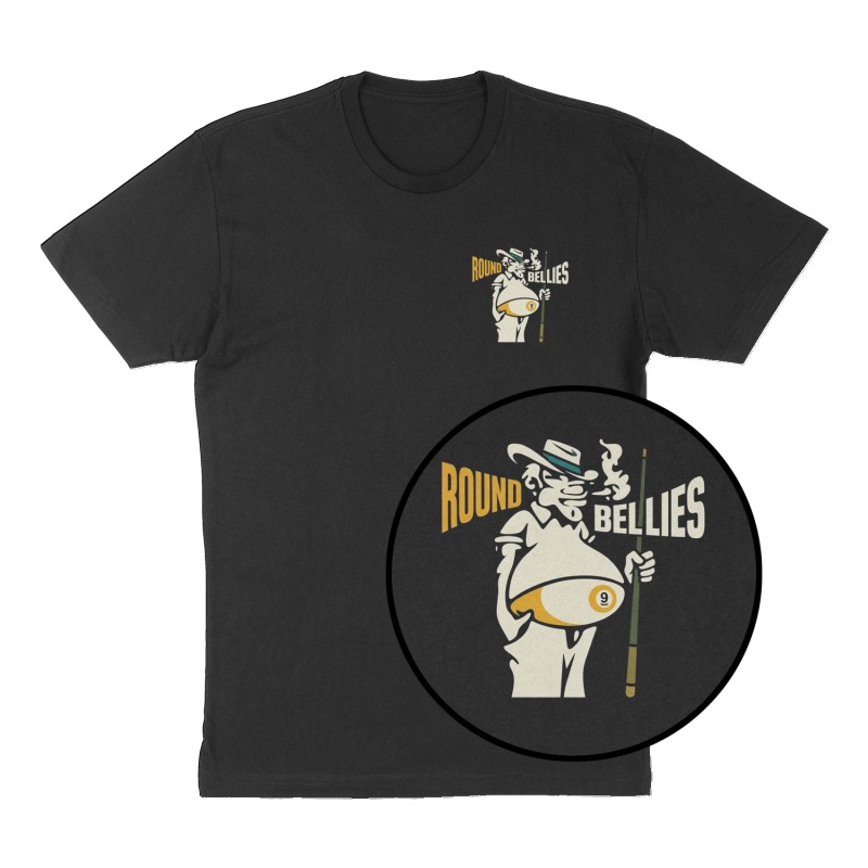 Custom t-shirt: "Round Bellies ", Left Chest print, black shirt