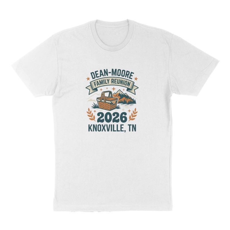 Custom t-shirt: "Dean-Moore Family Reunion 2026 Knoxville, TN ", Front print, white shirt
