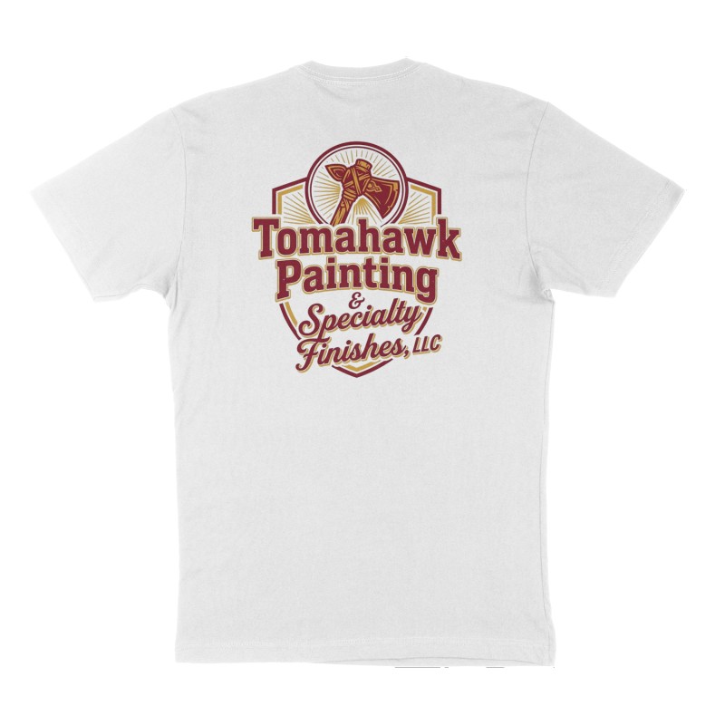 Custom t-shirt: "Tomahawk Painting & Specialty Finishes, LLC", Back print, white shirt