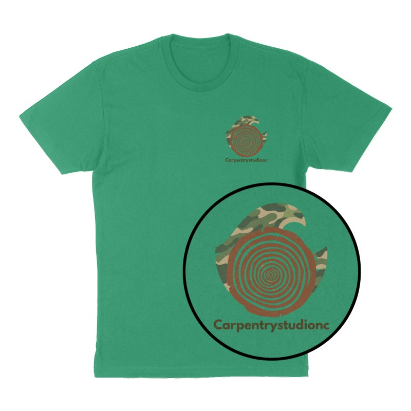 Custom t-shirt: "Carpentrystudionc", Left Chest print, green shirt