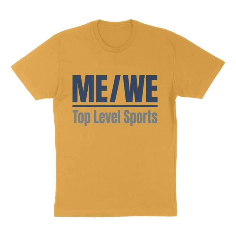 Custom t-shirt: "ME / WE", Front print, mustard-yellow shirt