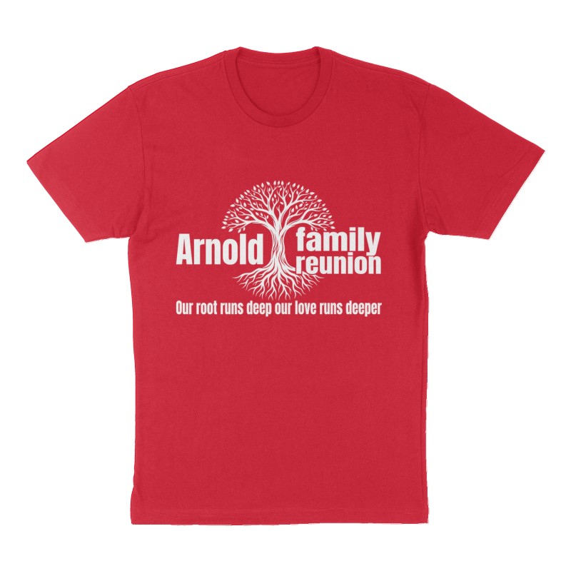Custom t-shirt: "Arnold family reunion", Front print, red shirt