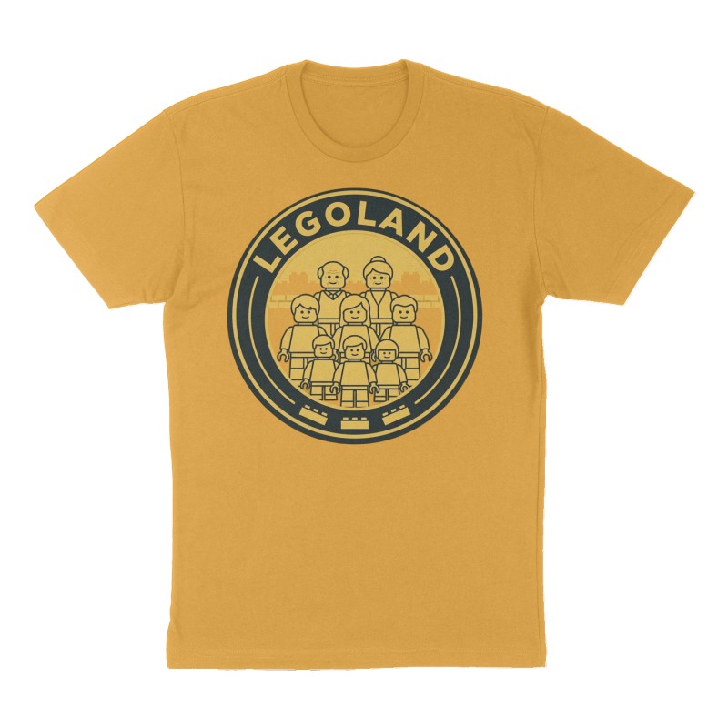 Custom t-shirt: "Legoland", mustard-yellow shirt