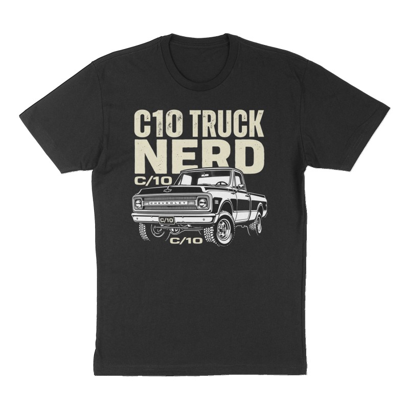 Custom t-shirt: "C10 Truck Nerd", Front print, black shirt