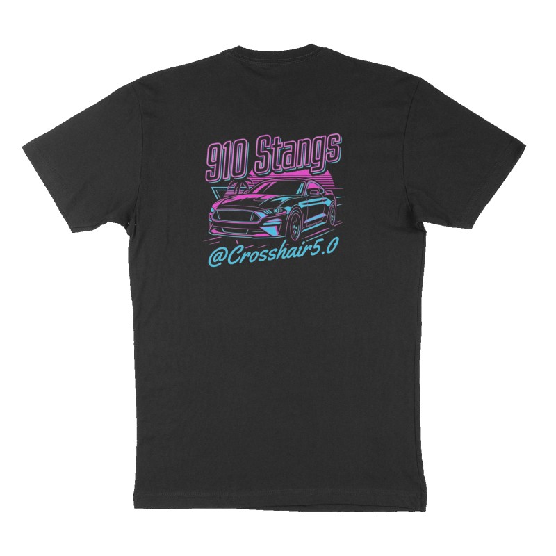 Custom t-shirt: "910 Stangs", Back print, black shirt