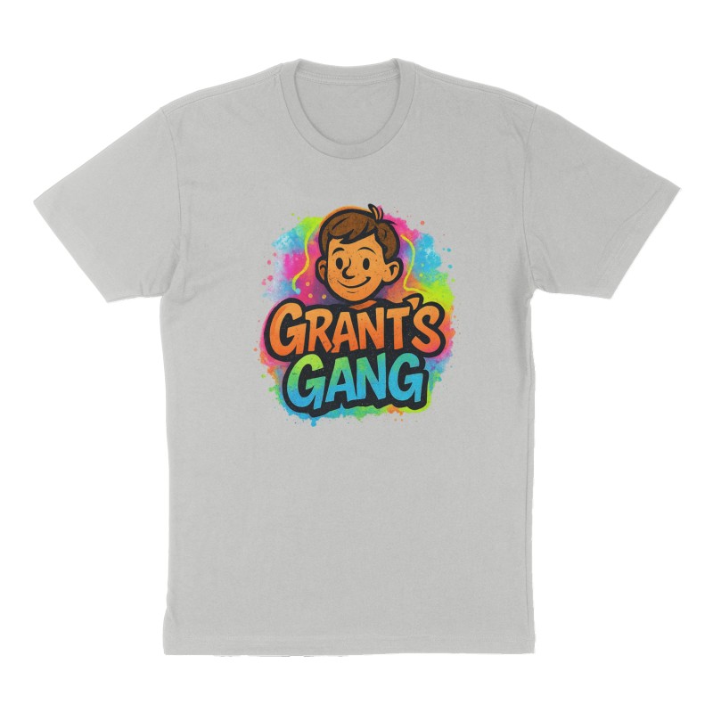 Custom t-shirt: " Grant’s Gang", Front print, heather-gray shirt