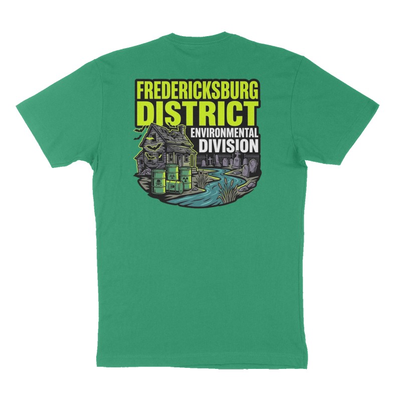 Custom t-shirt: "Fredericksburg District", Back print, green shirt