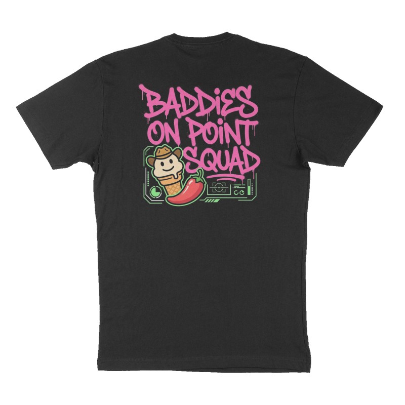 Custom t-shirt: "Baddies On Point Squad", Back print, black shirt