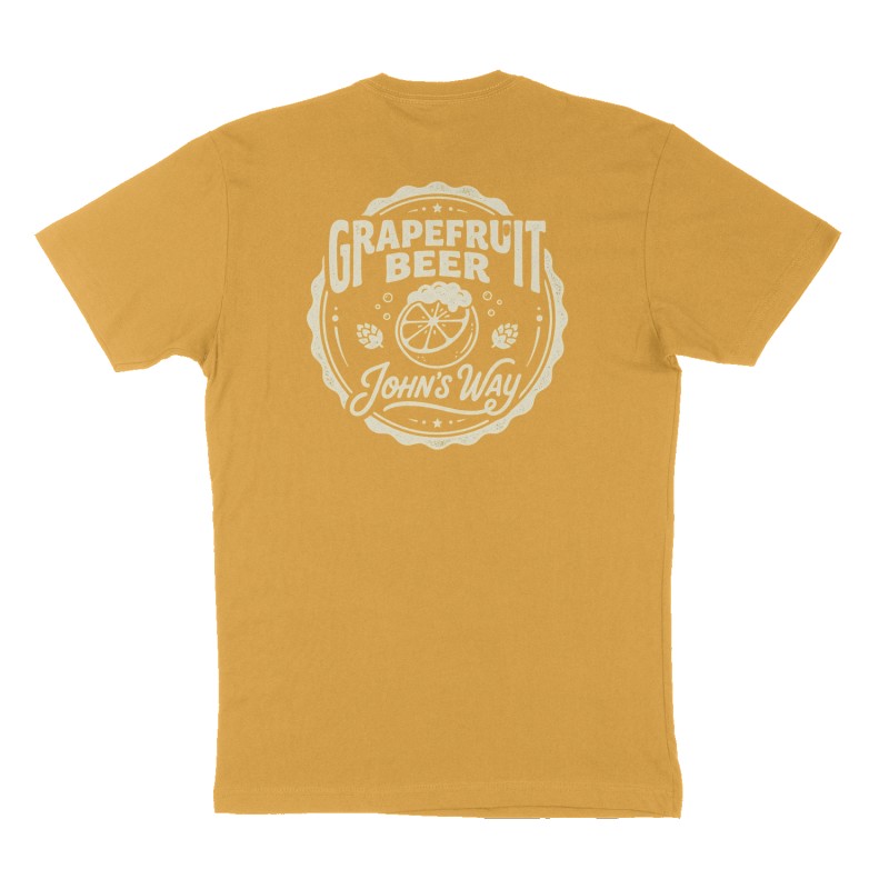 Custom t-shirt: "GRAPEFRUIT BEER", Back print, mustard-yellow shirt
