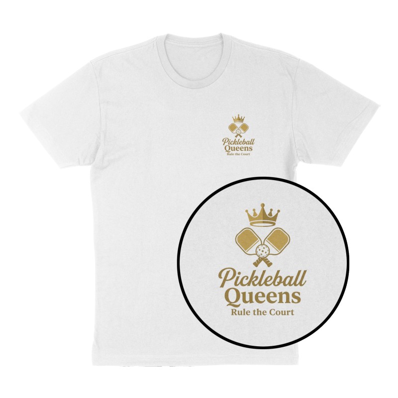 Custom t-shirt: "Pickleball queens ", Left Chest & Back print, white shirt