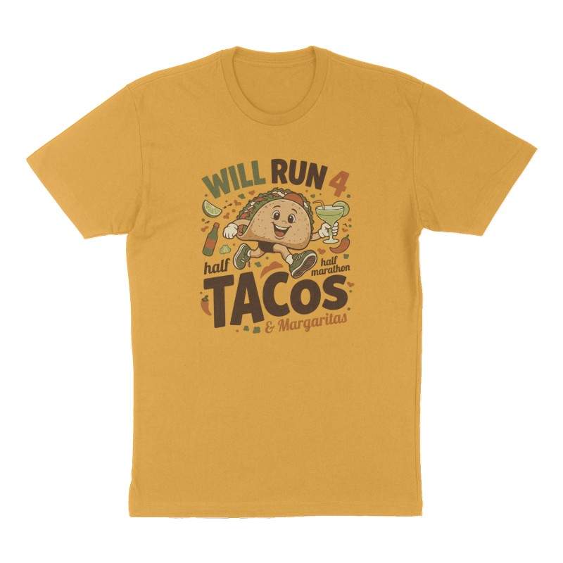Custom t-shirt design, Front print, mustard-yellow shirt