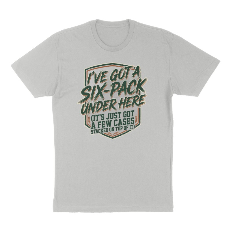 Custom t-shirt: "I’ve got a six-pack under here", Front print, heather-gray shirt