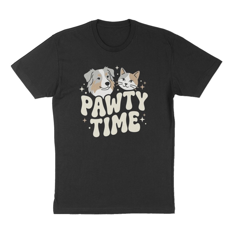 Custom t-shirt: "Pawty time", Front print, black shirt