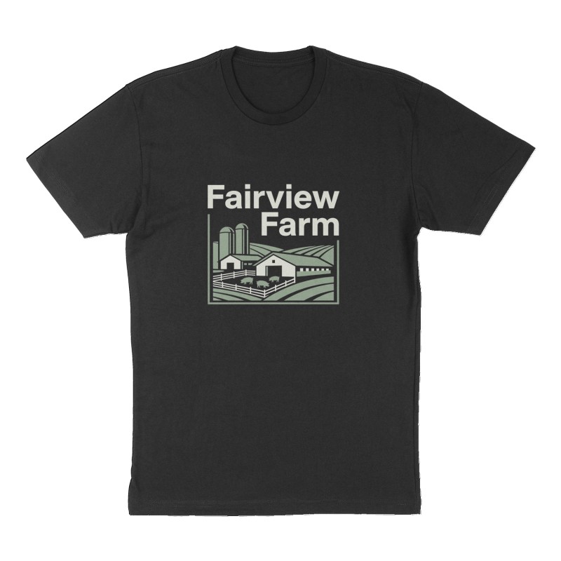 Custom t-shirt: "Fairview Farm", Front print, black shirt
