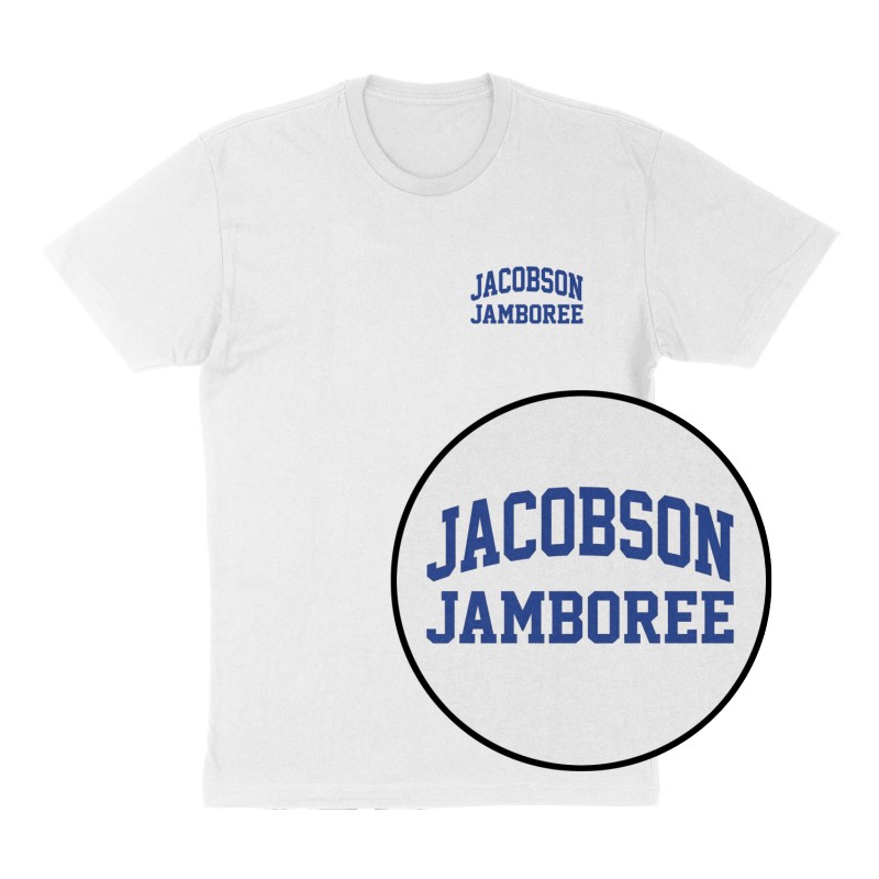 Custom t-shirt: "Jacobson Jamboree", Left Chest print, white shirt