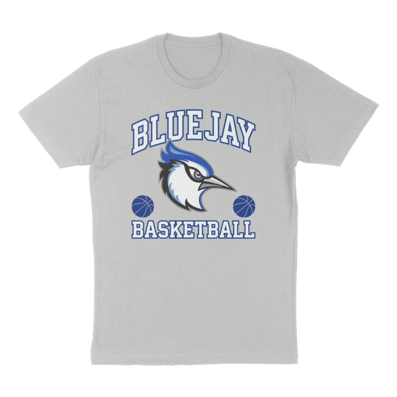 Custom t-shirt: "Bluejay Basketball", Front print, heather-gray shirt