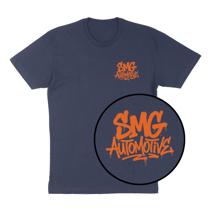 Custom t-shirt: "SMG AUTOMOTIVE", Left Chest print, navy shirt