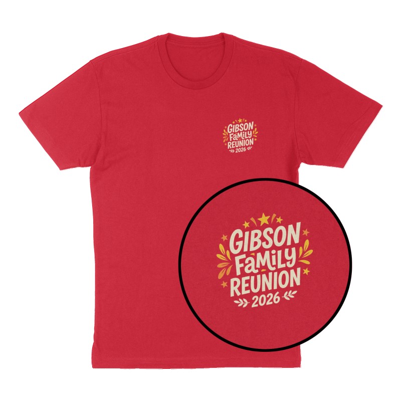 Custom t-shirt: "Gibson Family Reunion", Left Chest print, red shirt