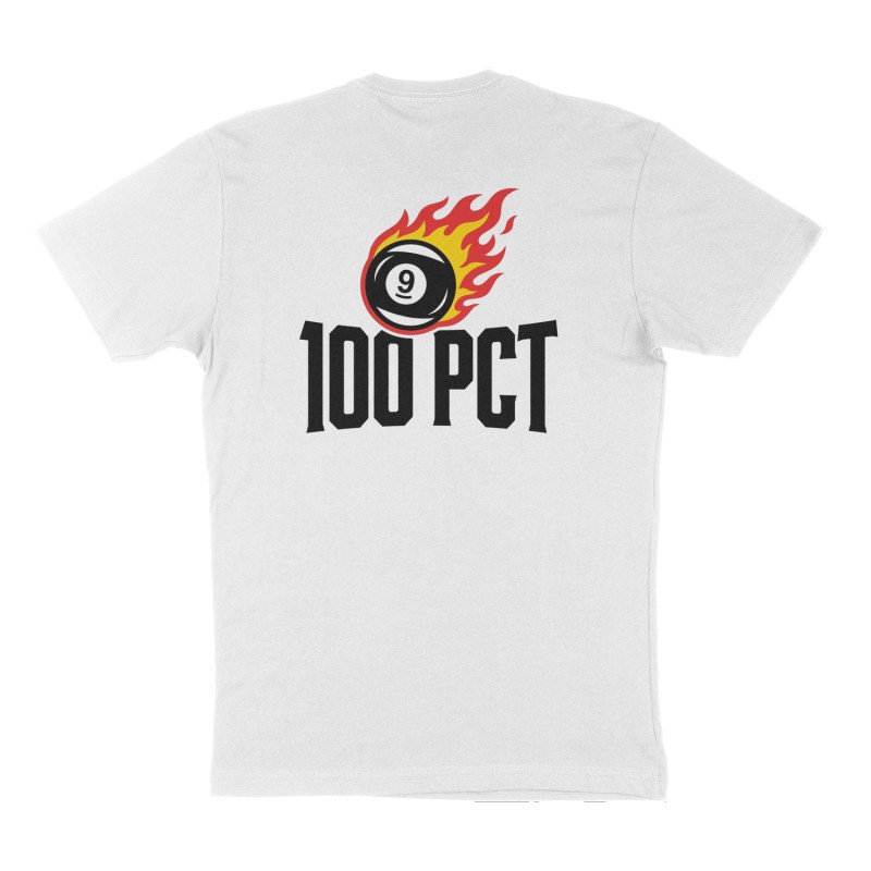 Custom t-shirt: "100 PCT", Back print, white shirt