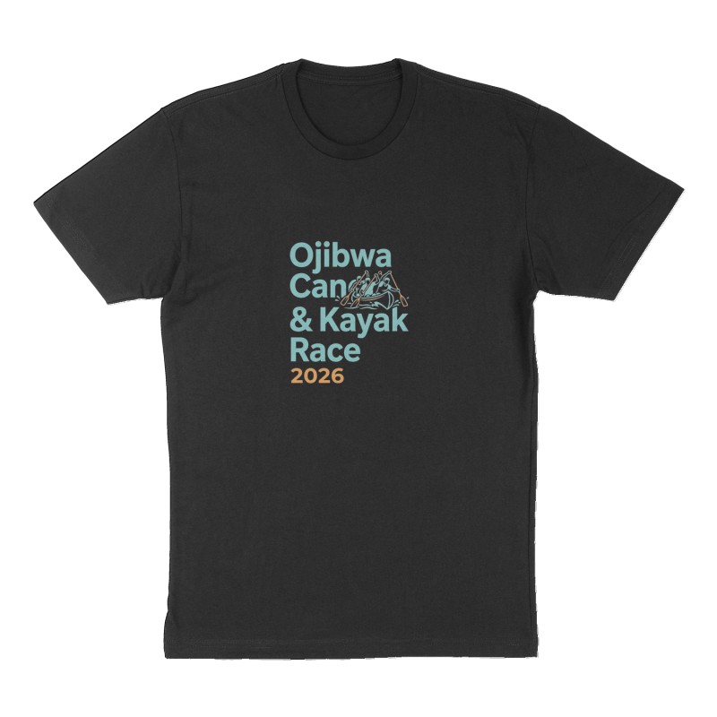 Custom t-shirt: "Ojibwa Canoe & Kayak Race", Front print, black shirt